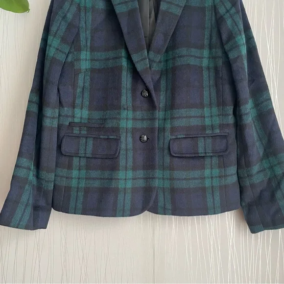 Talbots Green Tartan Plaid Wool Blend Blazer 12 Petite - Picture 4 of 11